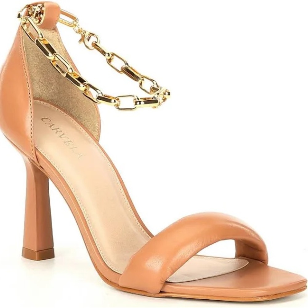 New Carvela nude heels with gold chain